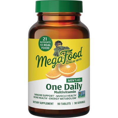 MegaFood Men's 40+ One Daily Multivitamin w/ Vitamin B, Vitamin D3, Selenium & Zinc - Immune, Metablolism, Muscle & Bone Support, Vegetarian, 90 Tabs.