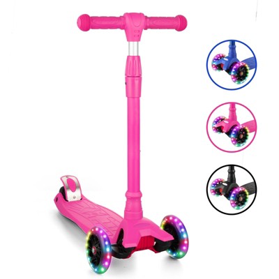 Kids Scooter, 3-Wheel Light-Up Kick Scooter, 4 Adjustable Height, Lean to Steer, Lightweight Design,for Kids Age 3-12, Pink