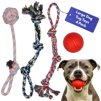 Pacific Pups Products Large Rope Dog Toy Set 4 Pack - Dog Tug Toys & Ball for Large Dogs