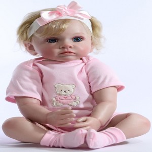 22 inch reborn baby doll with blond curly hair pink outfit/hairband - 1 of 1