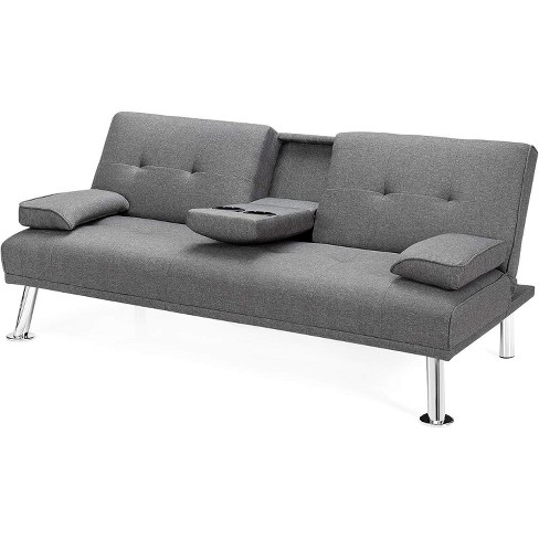 Tangkula Fabric Folding Convertible Futon Sofa Bed with 2 Cup Holders Dark/Light Gray - image 1 of 4