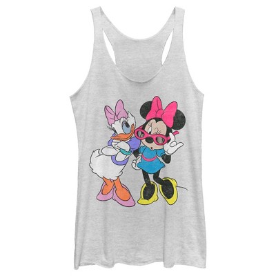 Women's Mickey & Friends Daisy Duck and Minnie Mouse Racerback Tank Top -  White Heather - Small