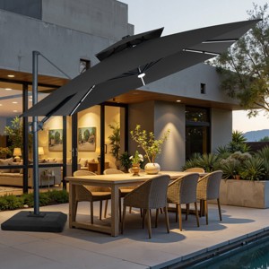 11 Ft Square Crestlive Products Double-Top Patio Cantilever Offset Umbrella  With Solar Light Strips 360 Rotation Weighted Base 350lbs : Target