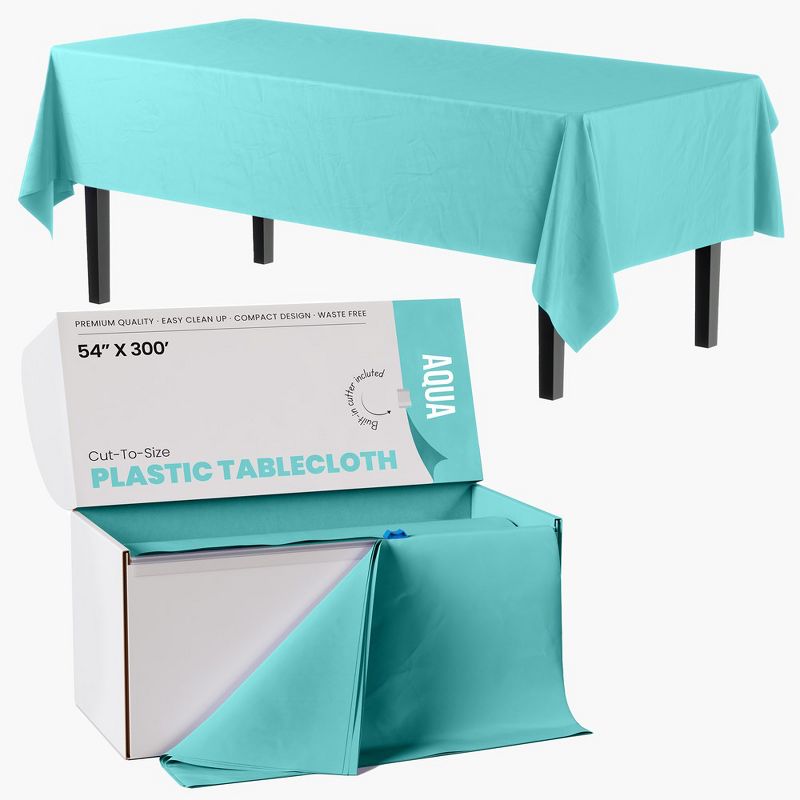 Crown Display 54" X 300' Roll In A Box Cut-To-Size Disposable Plastic Table Cover With Cutter, 3 of 16