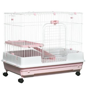 Skyzone 2-Tier Small Animal Habitat: Mobile Bunny Cage with Wheels, Removable Tray, Platform & Ramp - 1 of 4