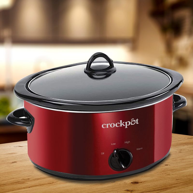 Crock-Pot Large 7 Quart Capacity Versatile Electric Food Slow Cooker Home Cooking Kitchen Appliance with Removable Ceramic Bowl, Red, 4 of 7