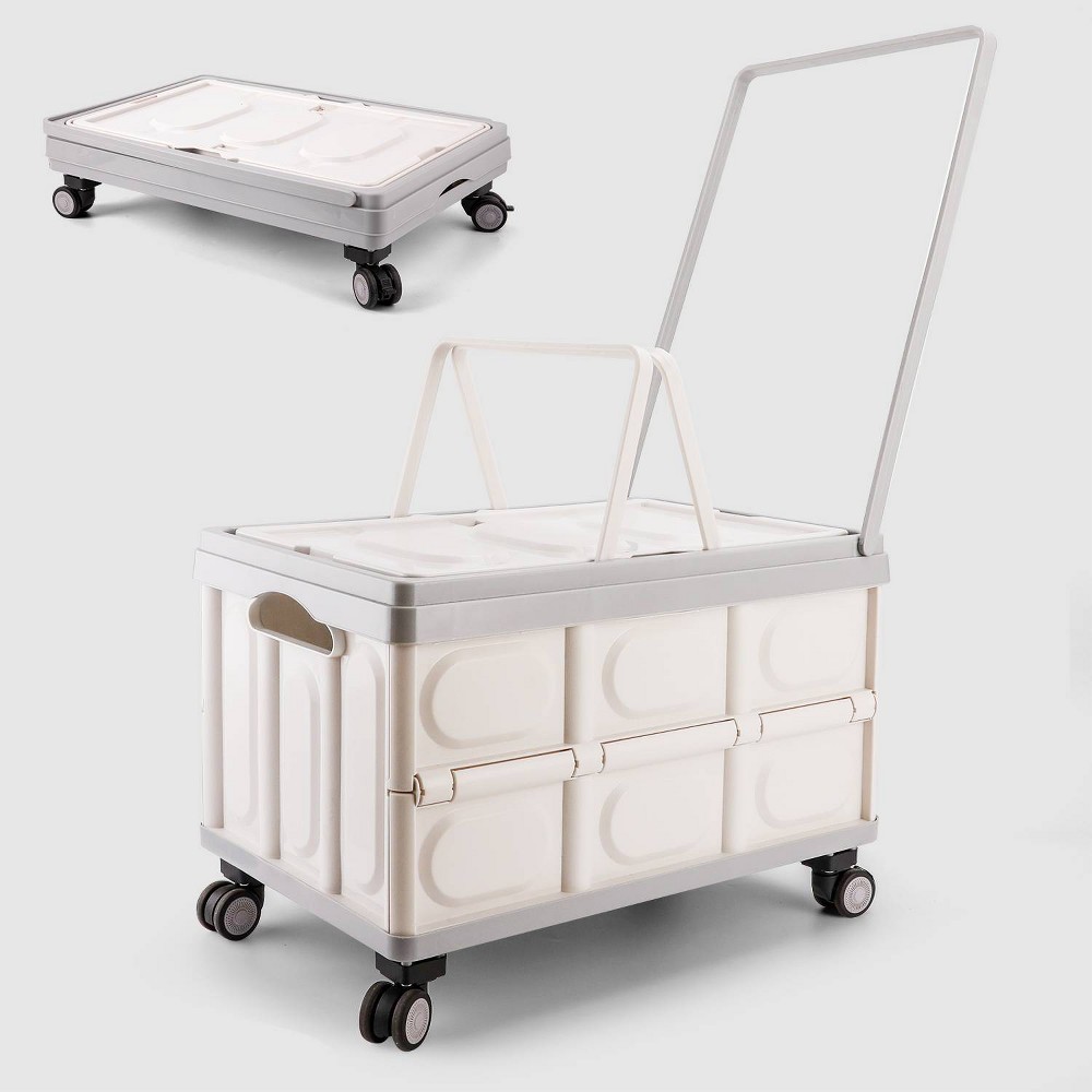 VUSIGN 55L 11.6''x20.8'' Foldable Storage Crates with Swivel Wheels Light Beige