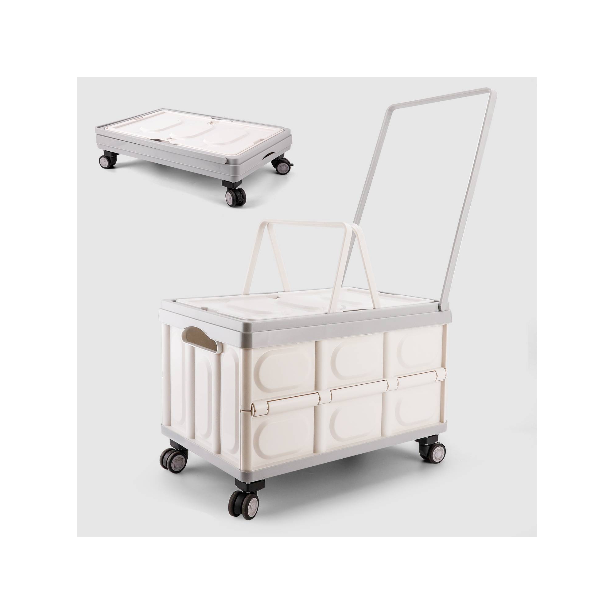 VUSIGN 55L 11.6''x20.8'' Foldable Storage Crates with Swivel Wheels Light Beige