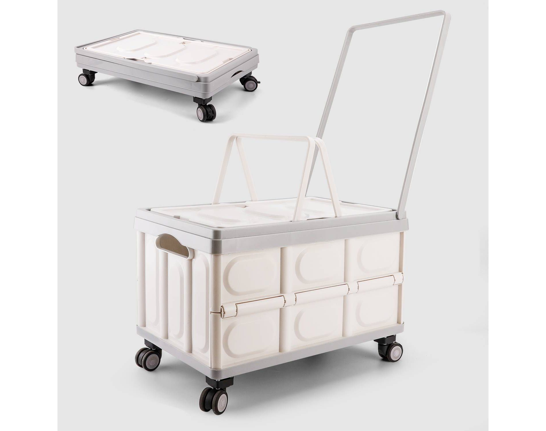 VUSIGN 55L 11.6''x20.8'' Foldable Storage Crates with Swivel Wheels Light Beige