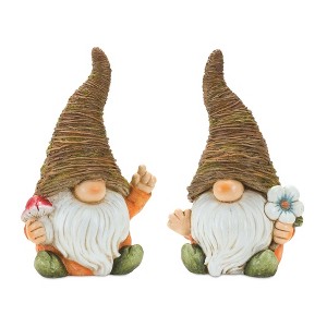 Distressed Garden Gnome Statue with Mushroom and Flower Accent – 16.5"H MGO Figurines (Set of 2) by Melrose - 1 of 4