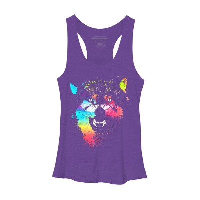 Women's Design By Humans Technicolor Wolf By clingcling Racerback Tank Top