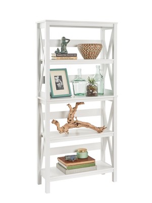 White Wood X-Frame 5-Tier Etagere Bookcase