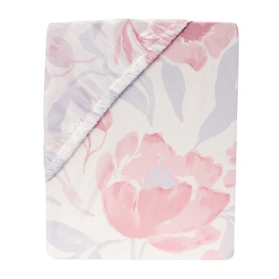 White and Pink Floral Microfiber Toddler Crib Sheet
