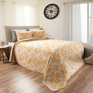 2pc Twin Reversible Vivian Embossed Quilt Set Gray - Yorkshire Home, Yellow