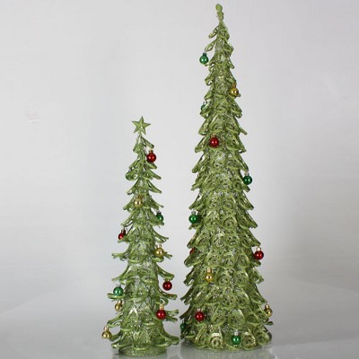 Sterling Set of 2 Lime Green Glitter Mesh Artificial Christmas Tree Tabletop Decors 3'