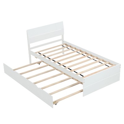 NicBex Twin Size Wood Platform Bed Frame with Twin Trundle for Adults/Boys/Girls