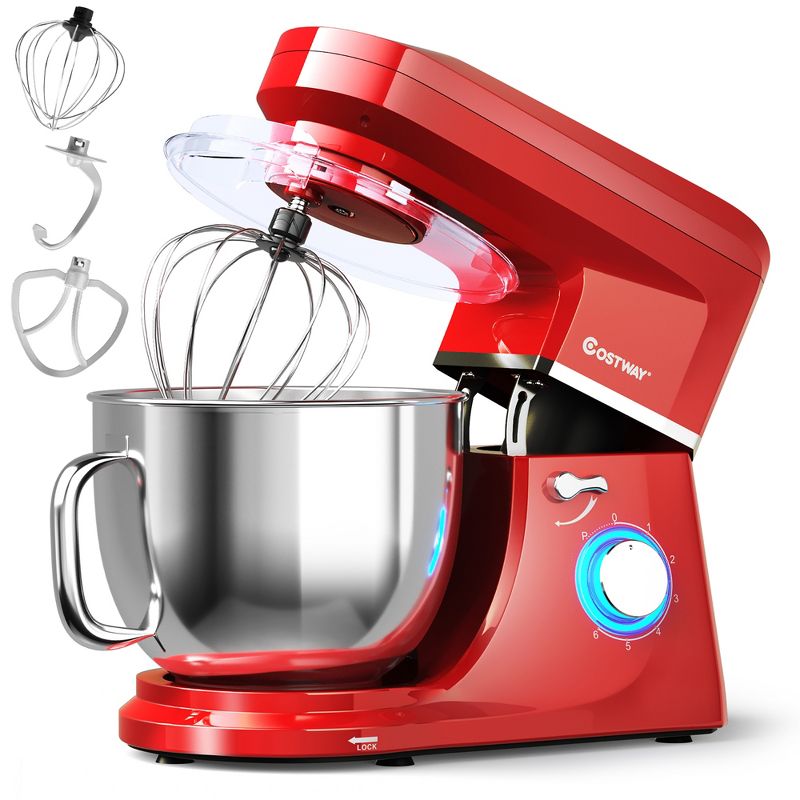 Costway 7.5 QT Tilt-Head Stand Mixer 6 Speed 660W with Dough Hook Beater White\Black\Red\Silver, 1 of 11