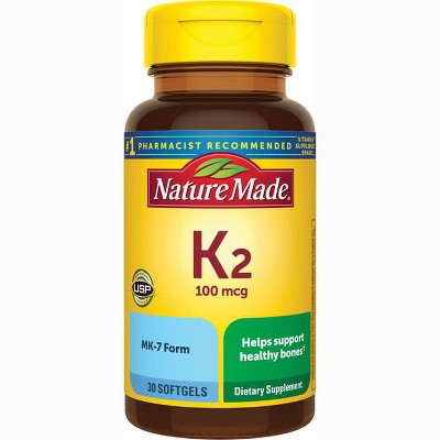 Nature Made Vitamin K2 100 mcg, Healthy Bone Supplements, 30 Softgels, 30 Day Supply.