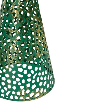 Set of 3 Green and Gold Metal Cone Christmas Trees