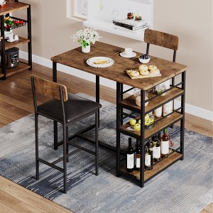 3-Piece Bar Table and Chairs, 3 Storage Shelves, Tall Kitchen Breakfast Nook, Space-Saving and Modern Design, for Breakfast Nook, Apartment - 1 of 4