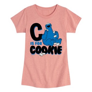 Girls' - Sesame Street - C Is For Cookie Fitted Short Sleeve Graphic T-Shirt - 1 of 4