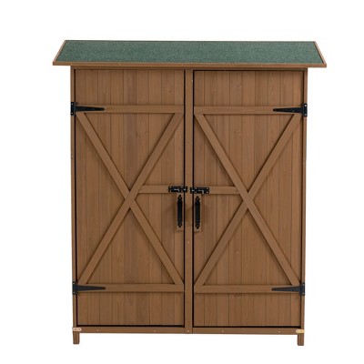 Maggift Outdoor Storage Sheds, Vertical Tall Tool Shed with Lockable Door, Waterproof Roof for Patio, Backyard and Lawn, Brown, 56"*15"*64"