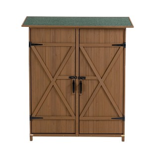 Maggift Outdoor Storage Sheds, Vertical Tall Tool Shed with Lockable Door, Waterproof Roof for Patio, Backyard and Lawn, Brown, 56"*15"*64" - 1 of 4