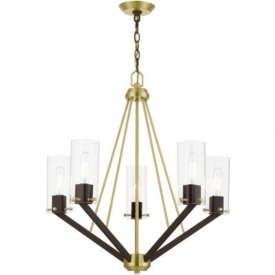 Satin Brass and Bronze 5-Light Mid-Century Modern Chandelier