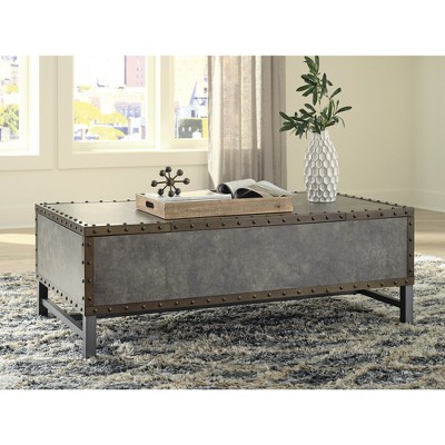 Industrial Gray and Brown Lift-Top Coffee Table with Storage