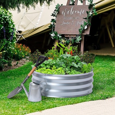 36-inch Silver Galvanized Metal Round Raised Garden Bed Planter
