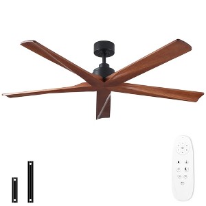 60" YUHAO Farmhouse Rustic 6-speed Indoor Ceiling Fan without Light and Remote Control Walnut Solid Wood for Living Kitchen Bedroom Office - 1 of 4