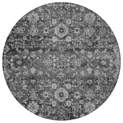 Gray Charcoal And Silver Oriental Washable Indoor Outdoor Area Rug