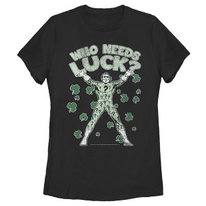 Women's Batman St. Patrick's Day Riddler Who Needs Luck Distressed T-Shirt - 1 of 4
