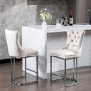 Zeus & Ruta Set of 2 Modern 25" Velvet Counter Stools with Button-Tufted Back, Rivet Trim & Chrome Metal Legs - 4 of 4