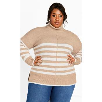 Women's Plus Size Livvy Stripe Sweater - chai | AVENUE