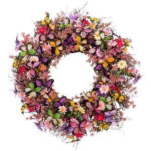 Northlight Butterflies and Daisies Floral Spring Wreath - 22" - 1 of 4