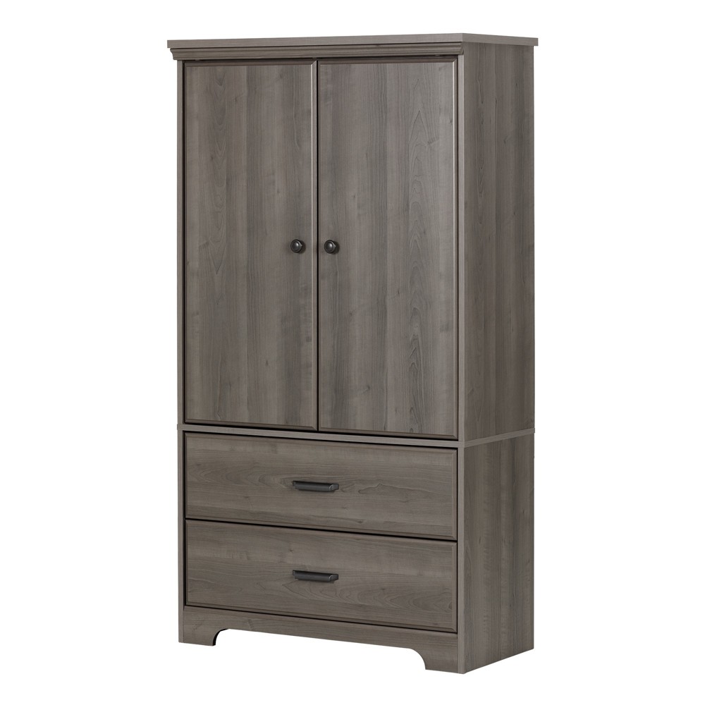 Photos - Wardrobe Versa 2 Door Armoire with Drawers Gray Maple - South Shore: Hanging Clothes Storage, Metal Hardware