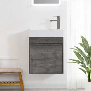 NicBex 18" Floating Bathroom Vanity with Resin Sink&Door Cabinet,Chic Wall Mounted Vanity Combo,No Faucet Included - 1 of 4