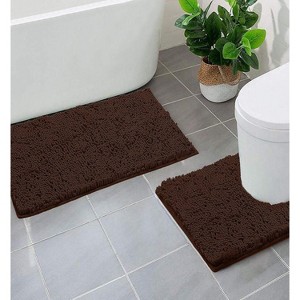 Home Mart Goods 2 Piece Set Brown Soft Cozy Plush Chenille Bath Mat Bathroom Rug - 1 of 3