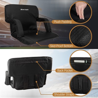 Black Reclining Stadium Seat Cushions with Armrests, Set of 2