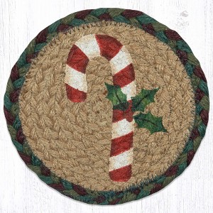 Earth Rugs Candy Cane Round Large Coaster 7" Rustic Christmas Table Accent - 1 of 3