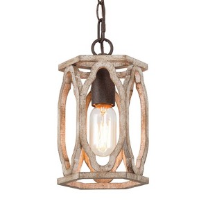 LNC Quaint 1-Lights 6" Farmhouse Cylinder Mini Pendant Lightss, Distressed Grayish White Wood and Rustic Bronze - 1 of 1