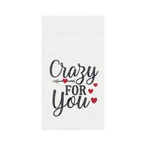 C&F Home Valentine's Day "Crazy For You" Embroidered Waffle Weave Kitchen Dishtowel - 1 of 4