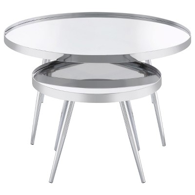 Kaelyn Round Chrome Metal Mirrored Nesting Coffee Table Set