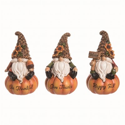 Transpac Resin Brown Harvest Small Autumn Pumpkin Gnome Figurines Set of 3