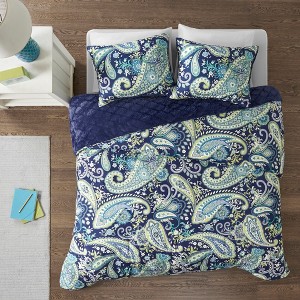 Navy Kayla Reversible Comforter Mini Set Twin, Blue