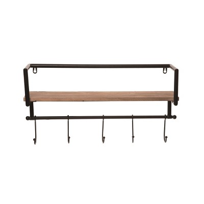 Transpac Metal Black Everyday Shelf with Hooks