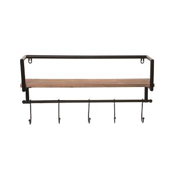 VIP Iron 23.23 in. Brown Wall Shelf with 5 Hooks