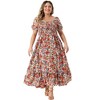 Agnes Orinda Women's Plus Size Floral Short Sleeve Shirred Square Neck Maxi Empire Waist Dresses - 2 of 4