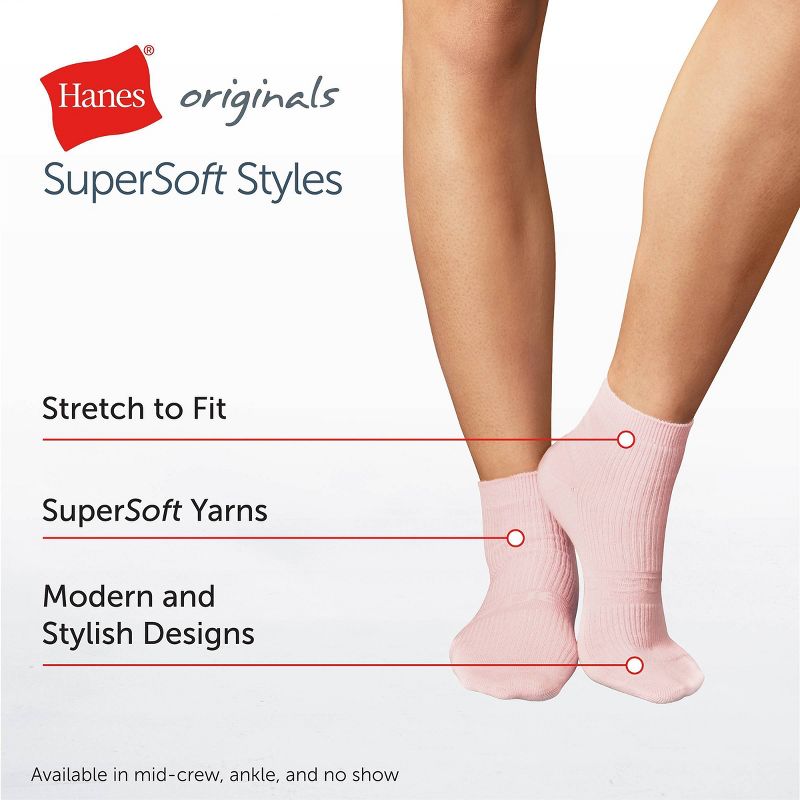 Hanes Women's 3pk SuperSoft Mid Crew Socks - 5-9, 5 of 7